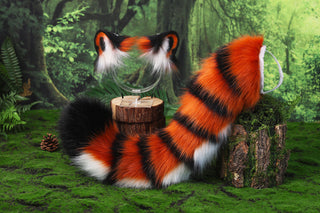 Hypermotion tiger tail sleeve and ears faux fur tiger ear and tail covers for hypermotion silicone tail base anime cosplay puppy kemonomimi