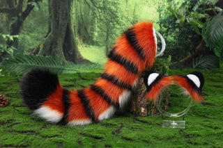 Hypermotion tiger tail sleeve and ears faux fur tiger ear and tail covers for hypermotion silicone tail base anime cosplay puppy kemonomimi