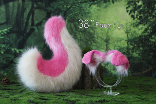 Pink beige Shepherd dog tail and ear faux fur Splicing Shiba Inu dog ear and tail butt plug anime cosplay therian puppy ear and tail dog kemonomimi