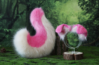 Pink beige Shepherd dog tail and ear faux fur Splicing Shiba Inu dog ear and tail butt plug anime cosplay therian puppy ear and tail dog kemonomimi