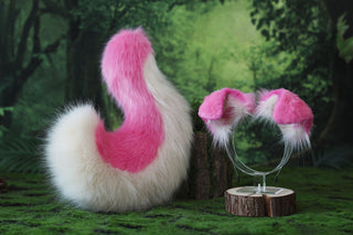 Pink beige Shepherd dog tail and ear faux fur Splicing Shiba Inu dog ear and tail butt plug anime cosplay therian puppy ear and tail dog kemonomimi