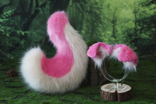 Pink beige Shepherd dog tail and ear faux fur Splicing Shiba Inu dog ear and tail butt plug anime cosplay therian puppy ear and tail dog kemonomimi