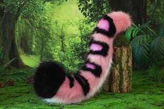 Pink black faux fur snow leopard ear and tail butt plug set role play snow leopard cosplay ear and tail therian leopard kemonomimi halloween gift