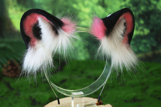 Pink faux fur snow leopard ear and tail set role play snow leopard cosplay ear and tail therian leopard kemonomimi christmas gift furry tail