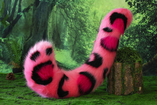 Pink faux fur snow leopard ear and tail set role play snow leopard cosplay ear and tail therian leopard kemonomimi christmas gift furry tail