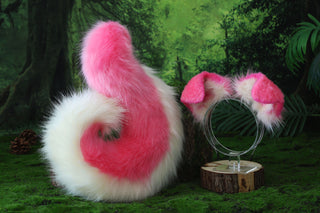 Pink white Shepherd dog tail and ear faux fur Splicing Shiba Inu dog ear and tail butt plug anime cosplay therian puppy ear and tail dog kemonomimi