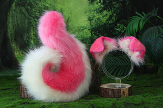 Pink white Shepherd dog tail and ear faux fur Splicing Shiba Inu dog ear and tail butt plug anime cosplay therian puppy ear and tail dog kemonomimi