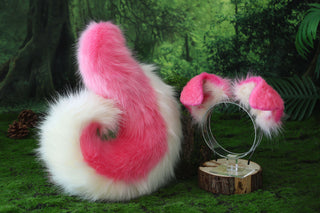 Pink white Shepherd dog tail and ear faux fur Splicing Shiba Inu dog ear and tail butt plug anime cosplay therian puppy ear and tail dog kemonomimi