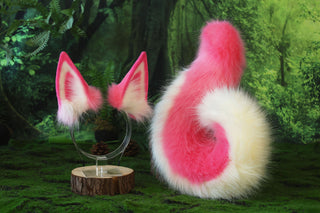 Pink white german shepherd dog tail butt plug and ear cosplay alsatian wolf dog faux fur shiba Inu dog ears and tail puppy kemonomimi border collie dog therian