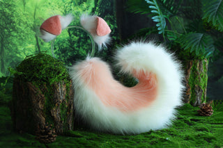 Pink white shepherd dog tail and ear set Shiba Inu dog ear and tail plug set animal cosplay petplay puppy ear and tail set kemonomimi puppy girl