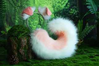 Pink white shepherd dog tail and ear set Shiba Inu dog ear and tail plug set animal cosplay petplay puppy ear and tail set kemonomimi puppy girl