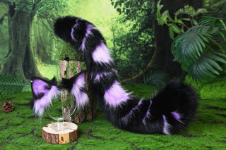 Purple black faux fur bengal cat tail and ear leopard cat cat ear and tail kitten kemonomimi anime cosplay therian savannah cat therian halloween gift