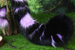 Purple black faux fur bengal cat tail and ear leopard cat cat ear and tail kitten kemonomimi anime cosplay therian savannah cat therian halloween gift