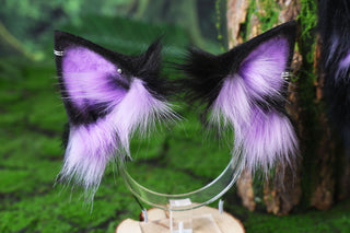 Purple black faux fur bengal cat tail and ear leopard cat cat ear and tail kitten kemonomimi anime cosplay therian savannah cat therian halloween gift