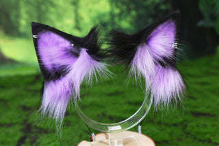 Purple black faux fur bengal cat tail and ear leopard cat cat ear and tail kitten kemonomimi anime cosplay therian savannah cat therian halloween gift