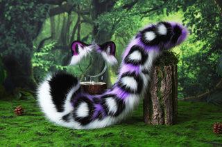 Purple black white faux fur snow leopard ear and tail role play snow leopard cosplay ear and tail butt plug leopard therian kemonomimi christmas gift halloween
