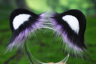 Purple black white faux fur snow leopard ear and tail role play snow leopard cosplay ear and tail butt plug leopard therian kemonomimi christmas gift halloween