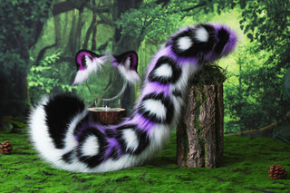 Purple black white faux fur snow leopard ear and tail role play snow leopard cosplay ear and tail butt plug leopard therian kemonomimi christmas gift halloween