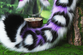 Purple black white faux fur snow leopard ear and tail role play snow leopard cosplay ear and tail butt plug leopard therian kemonomimi christmas gift halloween