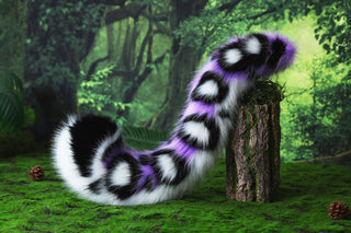 Purple black white faux fur snow leopard ear and tail role play snow leopard cosplay ear and tail butt plug leopard therian kemonomimi christmas gift halloween