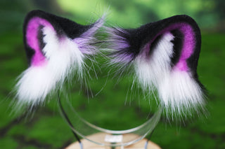 Purple black white faux fur snow leopard ear and tail role play snow leopard cosplay ear and tail butt plug leopard therian kemonomimi christmas gift halloween
