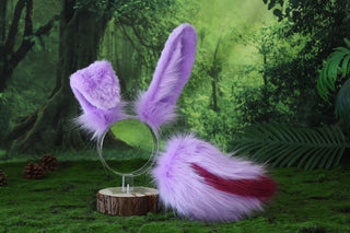 Purple bunny ear and tail plug set bendable bunny ear cosplay realistic faux fur rabbit ear and tail neko ear petplay ear bunnyplay anime cosplay