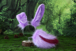 Purple bunny ear and tail plug set bendable bunny ear cosplay realistic faux fur rabbit ear and tail neko ear petplay ear bunnyplay anime cosplay