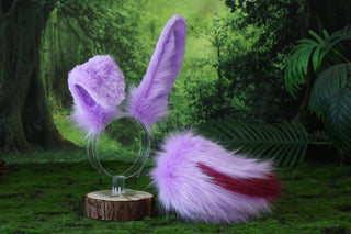 Purple bunny ear and tail plug set bendable bunny ear cosplay realistic faux fur rabbit ear and tail neko ear petplay ear bunnyplay anime cosplay