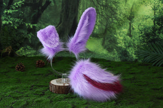 Purple bunny ear and tail plug set bendable bunny ear cosplay realistic faux fur rabbit ear and tail neko ear petplay ear bunnyplay anime cosplay