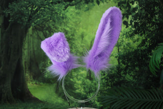 Purple bunny ear and tail plug set bendable bunny ear cosplay realistic faux fur rabbit ear and tail neko ear petplay ear bunnyplay anime cosplay
