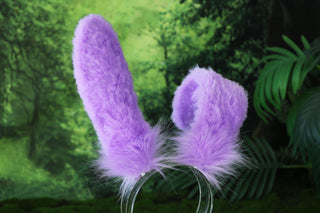 Purple bunny ear and tail plug set bendable bunny ear cosplay realistic faux fur rabbit ear and tail neko ear petplay ear bunnyplay anime cosplay