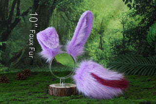 Purple bunny ear and tail plug set bendable bunny ear cosplay realistic faux fur rabbit ear and tail neko ear petplay ear bunnyplay anime cosplay