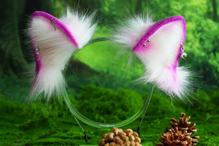 Purple white faux fur shepherd dog tail and ear set Shiba Inu dog ear and tail set animal cosplay petplay puppy ear and tail set halloween
