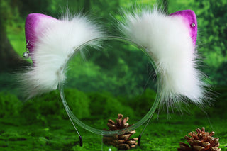 Purple white faux fur shepherd dog tail and ear set Shiba Inu dog ear and tail set animal cosplay petplay puppy ear and tail set halloween