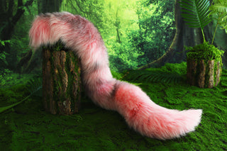 Pink black real fur fox tail butt plug and faux fur ears wolf tail cat ear headband and tail petplay kittenplay tail anime cosplay animal role play