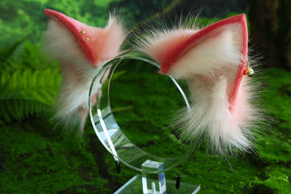 Pink black real fur fox tail butt plug and faux fur ears wolf tail cat ear headband and tail petplay kittenplay tail anime cosplay animal role play