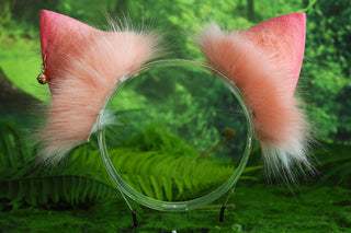 Pink black real fur fox tail butt plug and faux fur ears wolf tail cat ear headband and tail petplay kittenplay tail anime cosplay animal role play