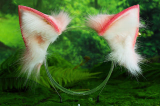 Pink black real fur fox tail butt plug and faux fur ears wolf tail cat ear headband and tail petplay kittenplay tail anime cosplay animal role play