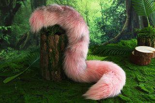 Pink black real fur fox tail butt plug and faux fur ears wolf tail cat ear headband and tail petplay kittenplay tail anime cosplay animal role play