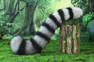 Raccoon ear and tail kemonomimi realistic faux fur gray black raccoon ear and tail butt plug therian anime cosplay raccoon ear and tail furry gift