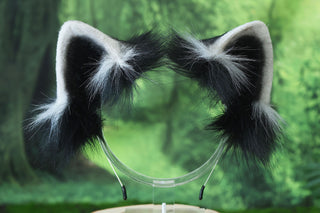 Raccoon ear and tail kemonomimi realistic faux fur gray black raccoon ear and tail butt plug therian anime cosplay raccoon ear and tail furry gift