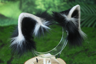 Raccoon ear and tail kemonomimi realistic faux fur gray black raccoon ear and tail butt plug therian anime cosplay raccoon ear and tail furry gift