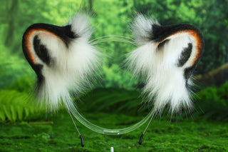 Realistic Faux fur Snow Leopard Ear and Tail Plug Set Role Play Gray Brown White Snow Leopard Cosplay Ear and Tail Kemonomimi Ear Christmas Gift