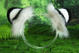 Realistic Faux fur Snow Leopard Ear and Tail Plug Set Role Play Gray Brown White Snow Leopard Cosplay Ear and Tail Kemonomimi Ear Christmas Gift
