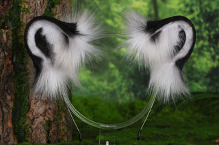 Realistic White Faux fur Snow Leopard Ears and Tail Plug Set Role Play Snow Leopard Cosplay Ear and Tail Tiger Ear and Tail Halloween Gift