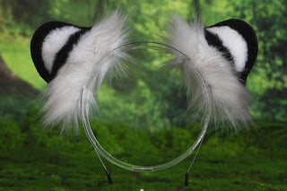 Realistic White Faux fur Snow Leopard Ears and Tail Plug Set Role Play Snow Leopard Cosplay Ear and Tail Tiger Ear and Tail Halloween Gift
