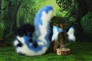 Realistic calico faux fur cat tail and ear kemonomimi kitten ear and tail anime cosplay therian puppy ear and tail butt plug dog ears and tail furry