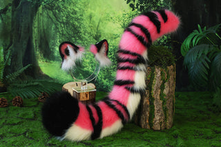 Pink tiger ear and tail set realistic faux fur tiger tail and ear set tiger petplay set animal cosplay tiger tail butt plug and ear tiger kemonomimi ears