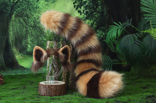 Realistic faux fur red panda ear and tail butt plug lesser panda ear and tail kemonomimi firefoxtherian anime cosplay raccoon ear and tail furry gift