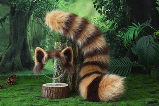 Realistic faux fur red panda ear and tail butt plug lesser panda ear and tail kemonomimi firefoxtherian anime cosplay raccoon ear and tail furry gift